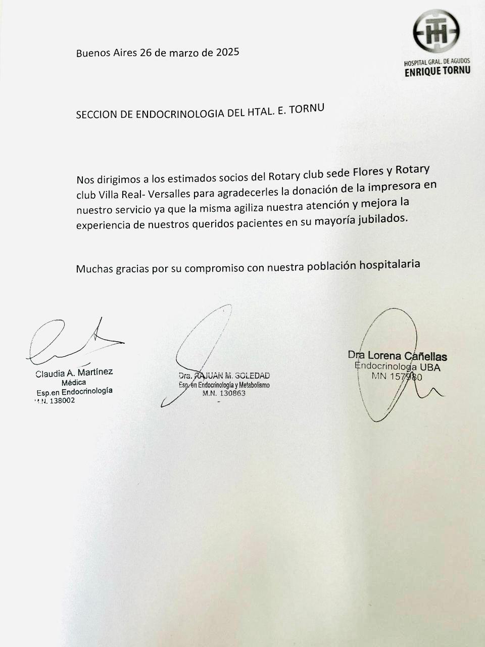 R.C. de Flores y R.C.Villa Real-Versailles donacion al Hospital E.Tornu