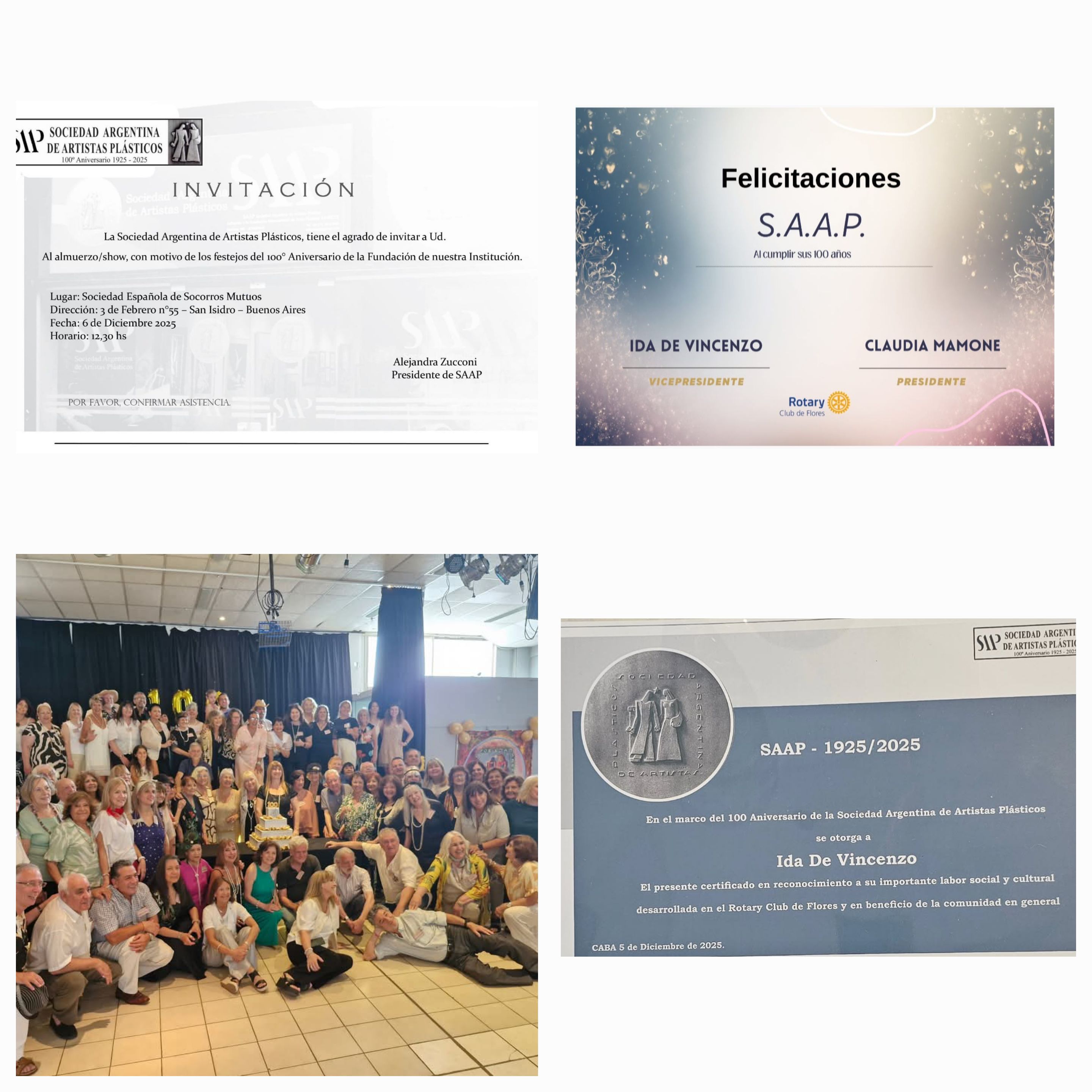 Entrega de reconocimientos a la Sociedad Argentina de Artistas Plásticos
